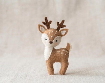 Felt Deer Sewing Pattern PDF, DIY Woodland Animal Ornament, Beginner Craft Kit, Hand Stitch Plushie Tutorial, Baby Nursery Mobile Decor