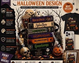 Retro Horror VHS Stack PNG Bundle Halloween Sublimation Design Vintage Spooky Movie Tapes Skull Ghost Pumpkin Shirt Tumbler Digital Art PNG