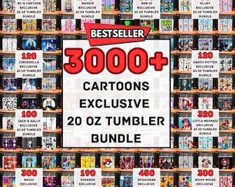 3000+ 20oz Tumbler Wraps Bundle PNG, Animated Characters Sublimation Designs, Kids Tumbler Templates, Digital Download, 20oz sublimation png