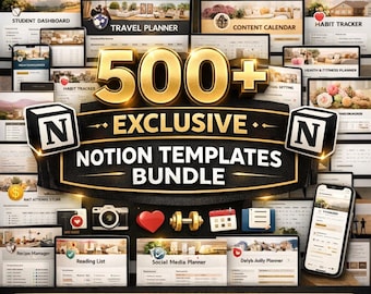 500+ Ultimate Notion Templates Bundle | PLR MRR | Notion Planner, Productivity, Life OS, Business, Digital Resell Rights | Instant Download