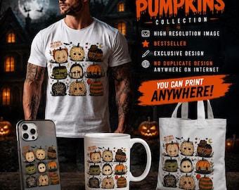 Horror Movie Pumpkins PNG, Spooky Halloween Sublimation Design, Horror Pumpkin Shirt PNG, Digital Download, Halloween tumbler wrap, 20oz png