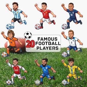 20 Famous Football Player Clipart, Soccer Stars, Sports Scrapbooking PNG (Digital Download)