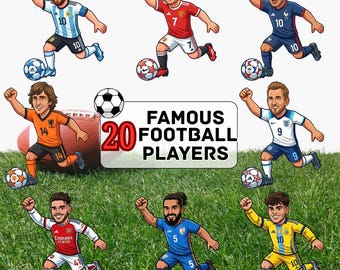 20 Famous Football Player Clipart, Soccer Stars, Sports Scrapbooking PNG (Digital Download)