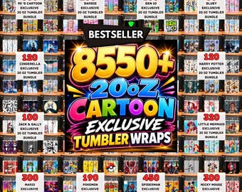8550+ Cartoon Tumbler Wrap Bundle, 20oz Skinny Sublimation PNG, Kids Cartoon Characters Design, Mega Tumbler Clipart, Digital Download