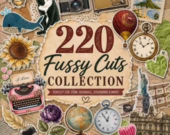220+ Junk Journal Fussy Cuts Bundle, Vintage Printable Ephemera, Scrapbook Supplies, Digital PNG, Journal Stickers, Fussy Cut Kit