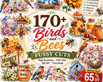 170+ Birds & Bees Fussy Cuts Bundle | Printable Wildlife Ephemera PNG | Junk Journal Kit | Scrapbook Cutouts | Nature Clipart ephemera print