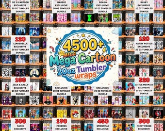 4500+ Mega 20oz Cartoon Tumbler Wraps Bundle, Kids Cartoon Style PNG Sublimation Designs, Skinny Tumbler Wrap Clipart, Digital Download