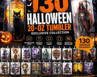130 Halloween Tumbler Wrap Bundle, 20oz Skinny Straight Tumbler PNG, Spooky Sublimation Designs, Ghost, Pumpkin, Witch, Horror Cup Wraps