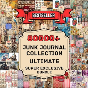 Zestaw ponad 80000 kartek do dziennika śmieci do druku | Mega zestaw vintage efemeryd | Materiały do scrapbookingu do pobrania w wersji cyfrowej | Najlepszy zestaw do dziennika śmieci w formacie PNG