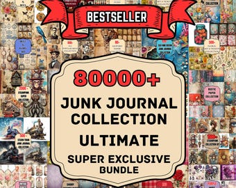 80000+ Junk Journal Bundle Printable | Mega Vintage Ephemera Kit | Scrapbook Supplies Digital Download | Ultimate Junk Journal Kit PNG