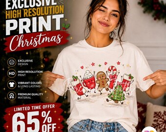 Christmas Gingerbread PNG, Dancing Gingerbread Man Cocoa Mug Candy Cane Tumbler Wrap, Whimsical Christmas Clipart Sublimation Shirt Mug PNG