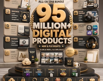 95 Million+ All-In-One Digital Business Bundle | MRR PLR Templates, Excel, Notion, Canva, Graphics & Sound FX | Commercial Resell Rights