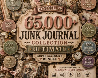 65,000+ Junk Journal Collection Ultimate, Steampunk Vintage Ephemera Mega Bundle, Printable Fussy Cuts Scrapbook Kit, Digital Download PLR