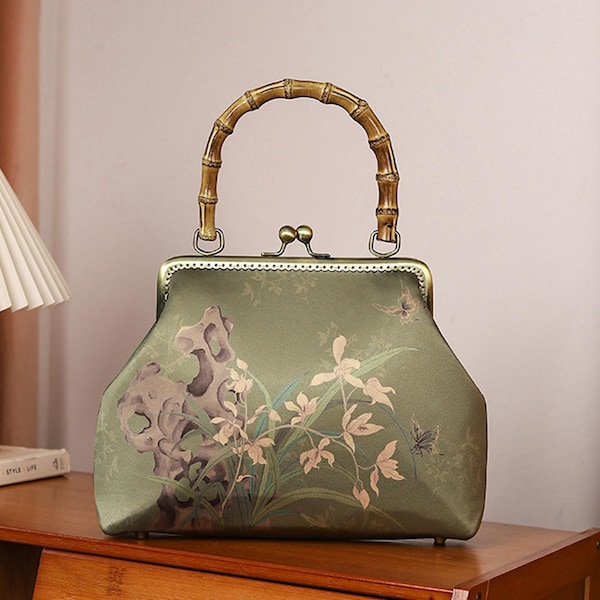 Bolsa de tela bordada a mano, estilo elegante