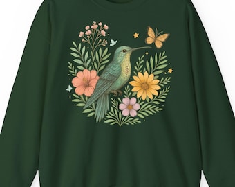 Hummingbird nature spirit sweatshirt hoodie t-shirt: Cottagecore Botanical Flower Bird Lover Wildflower Garden Gift