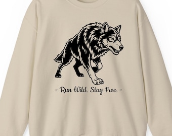 Wolf sweatshirt hoodie t-shirt: Run Wild Stay Free Gift Wilderness Minimalist Nature Animal Graphic