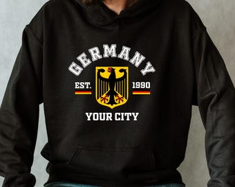 Custom Germany sweatshirt hoodie and T-Shirt: Personalized Deutschland Travel Gift, Munich Frankfurt Hamburg tee