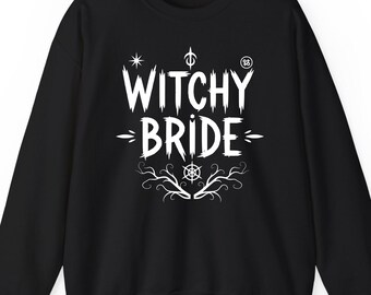 Witchy bride sweatshirt hoodie t-shirt: Halloween Bachelorette Gift Retro Gothic Minimalist Wedding Graphic Apparel