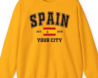 Spain Flag Your City sweatshirt hoodie t-shirt: Custom Madrid Barcelona Gift, Spanish Pride Apparel