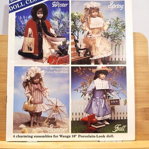 May include: A pattern sheet titled "Four Seasons" by Banar Designs, featuring doll clothes patterns. The cover displays four doll ensembles representing winter, spring, summer, and fall. The patterns are designed for 16-inch porcelain-look dolls.