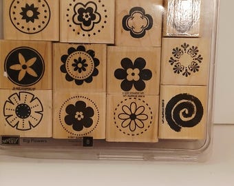 Vintage Stampin' Up! Floral Rubber Stamp Set - 2007 Wood Mounted Stamps