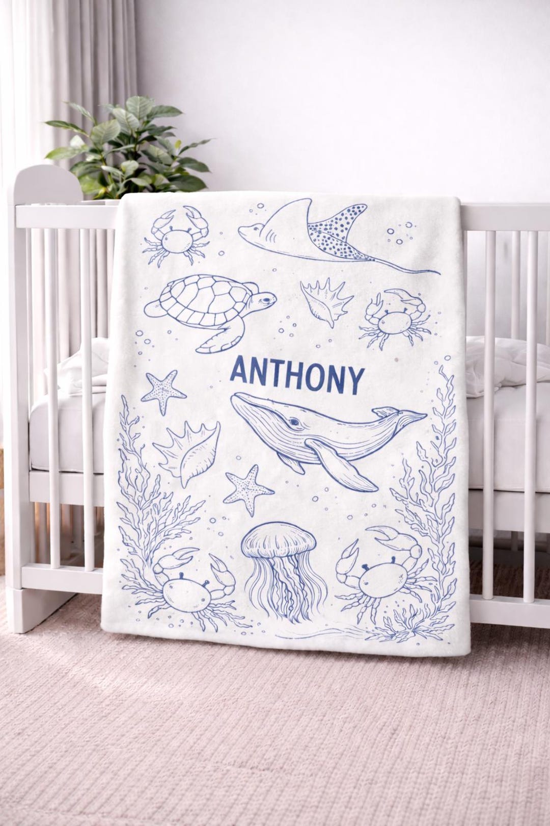 Personalized Ocean Baby Blanket Custom Name Nautical Nursery Blanket ...