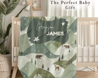 Personalized Woodland Baby Blanket Custom Name Woodland Nursery Soft Fleece Newborn Blanket Baby Shower Gift