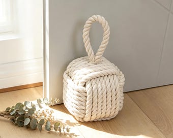 Woven Cotton Rope Weighted Door Stopper | 4Lbs Non-Scratch Decorative Door Wedge