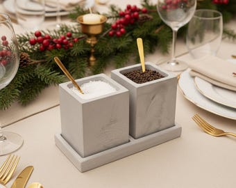 Hand-Cast Polymer Concrete Salt Pepper Set, Industrial Style Spice Cellars, Minimalist Kitchen Decor