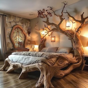 Handmade Rustic Solid Wood Queen Bed Frame – Farmhouse Bedroom Furniture