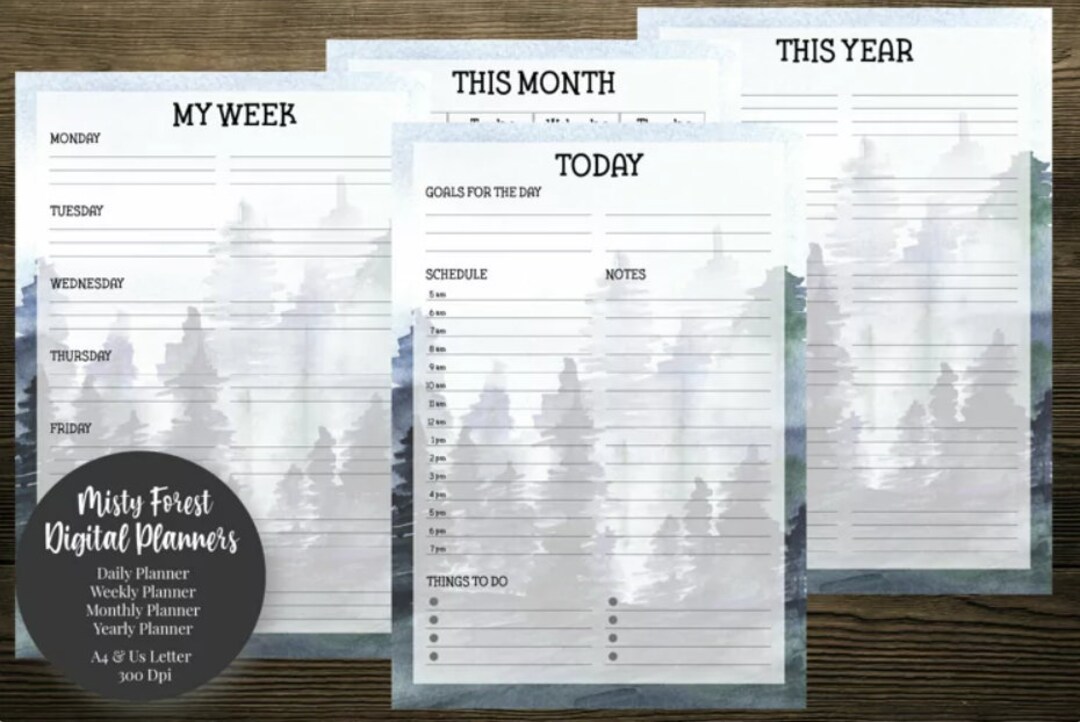 Misty Forest Printable Digital Planner-daily/weekly/monthly/yearly-pdf ...