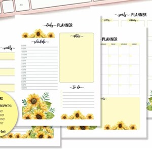 Sunflowers Digital Planner-Daily/Weekly/Monthly/Yearly-PDF, JPEG, Instant Download.  US Letter Size.
