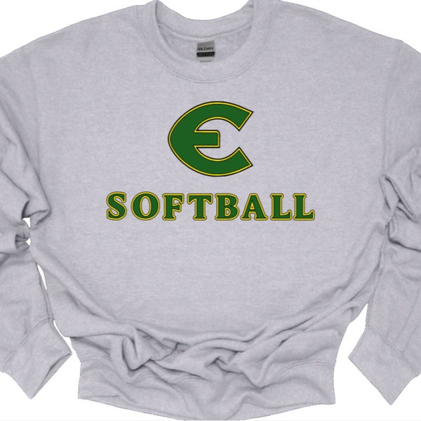 Evergreen High School Softball Sweatshirt mit Rundhalsausschnitt. Mehrere Farboptionen zur Auswahl. Sonderanfertigung auf Bestellung.