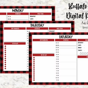 Buffalo Plaid Printable Digital Planner-Daily/Weekly/Monthly/Yearly-PDF, JPEG, Instant Download. Two Size Options: US Letter & A4