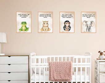 Children's Room Poster Set: Savannah Animals | Baby Animals: Lion, Giraffe, Elephant | Boho Baby Room Wall Art | Safari Animals Digital Download PDF