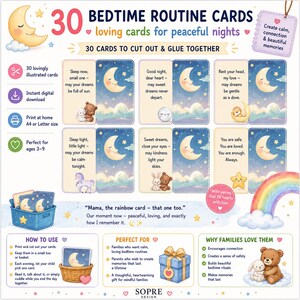 Bedtime Routine Cards for Kids | Printable Sleep Cards | Night Routine Chart | Calm Bedtime Rituals | Family Connection