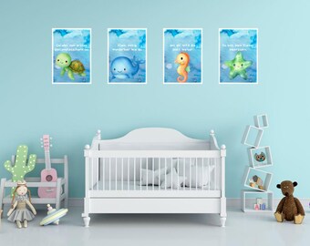 Sea Animal Children's Posters, Set of 6 | Watercolor Sea Creatures | Nursery Decor for Boys and Girls | Digital Download (PDF)