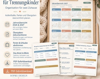 Care planner for children of separated parents (PDF) | Visitation calendar 2026/2027 | Shared custody, co-parenting, holidays & handovers