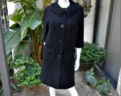 Vintage 1960 39 s Dalton Black Wool Knit Coat with Black Persian Lamb Collar - Size 8