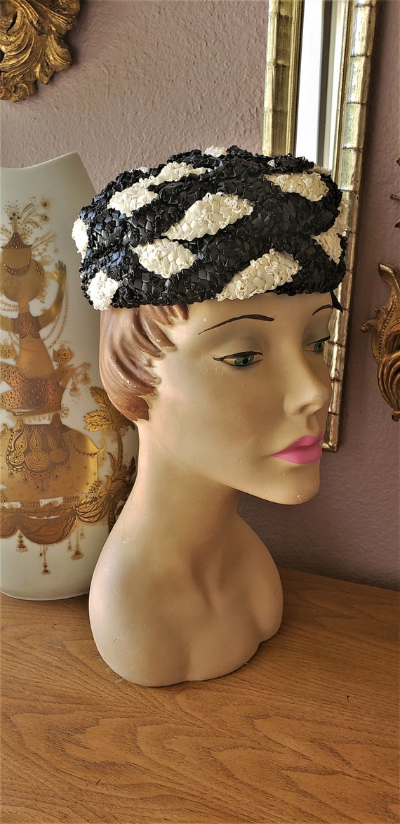 Vintage 1950's Modern Miss Black & White Hat