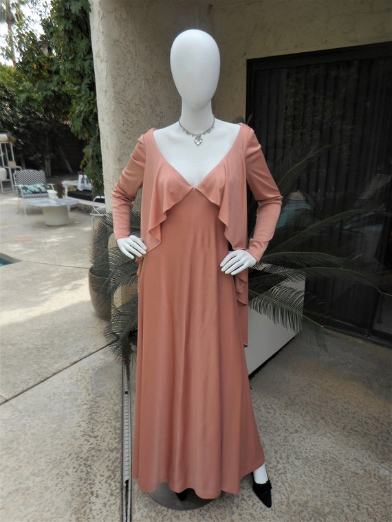 Vintage 1970's Eva Gabor Beige Evening Dress - Si… - image 3