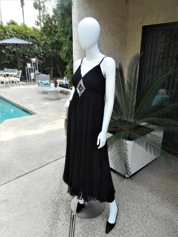 Vintage 1970's Jack Bryan Black Pleated Chiffon E… - image 3