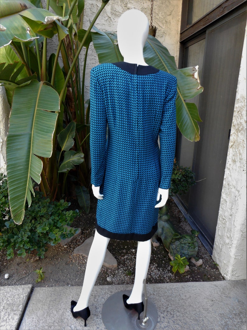 Vintage 1980's Marvin Singer for Depeche Mode Teal Blue & Black Dress Size 14 image 4