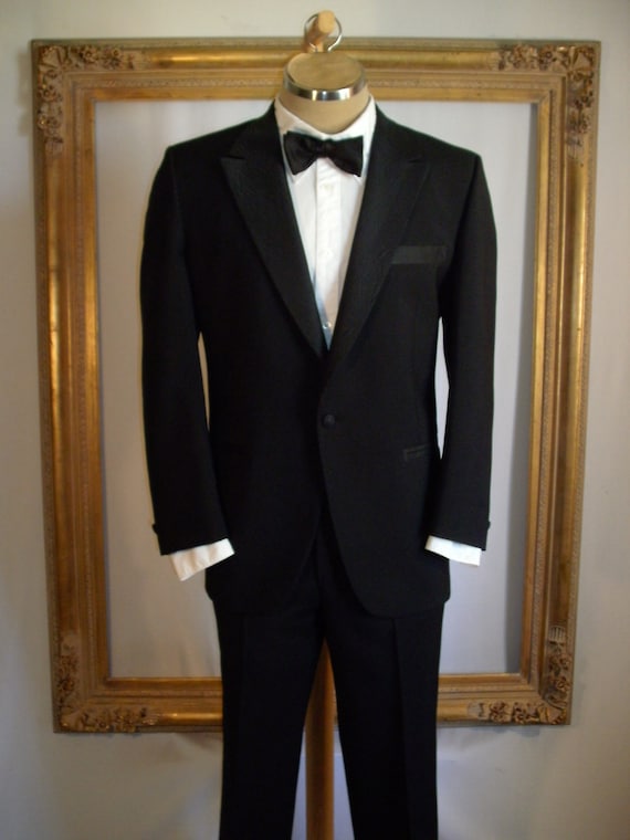 Vintage 1980's LeBaron Black Tuxedo - Size 44 Shor