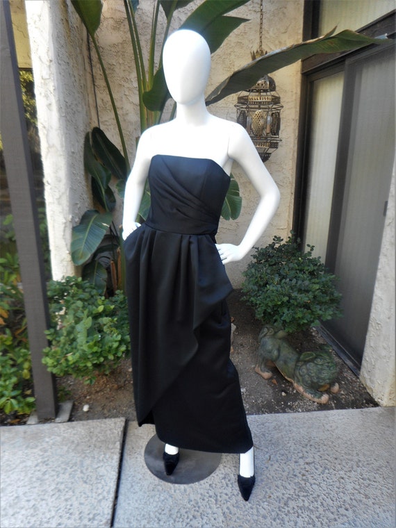 Vintage Victor Costa Black Strapless Evening Dres… - image 1