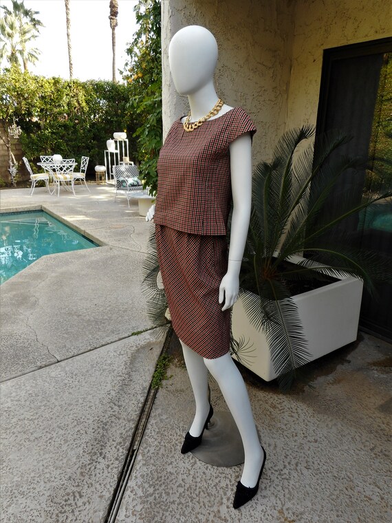 Vintage 1960's Ruth Ervin Beige/Black & Red Plaid… - image 3