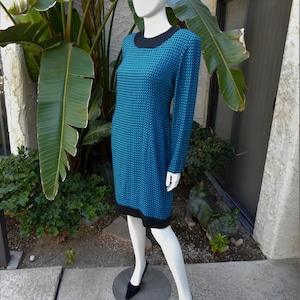 Vintage 1980's Marvin Singer for Depeche Mode Teal Blue & Black Dress Size 14 image 3