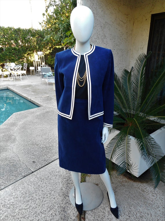 Vintage 1970's Navy Blue Ultrasuede Suit - Size 6