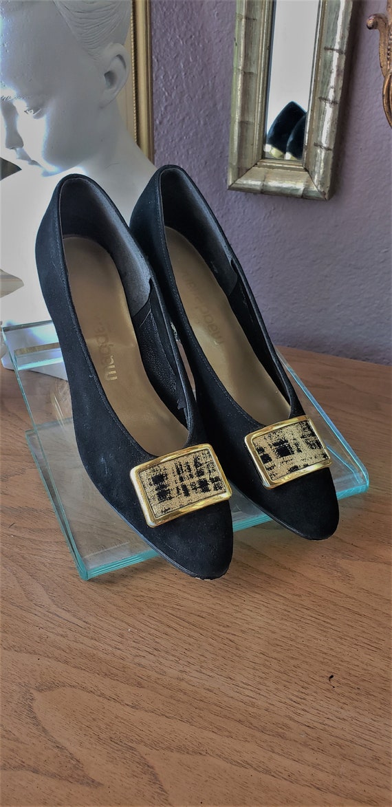 Vintage Early 90's Black Suede and Gold Shoes by … - image 1