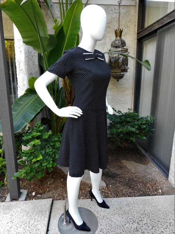 Vintage 1960's Black Polka Dot Dress - Size 10 - image 4